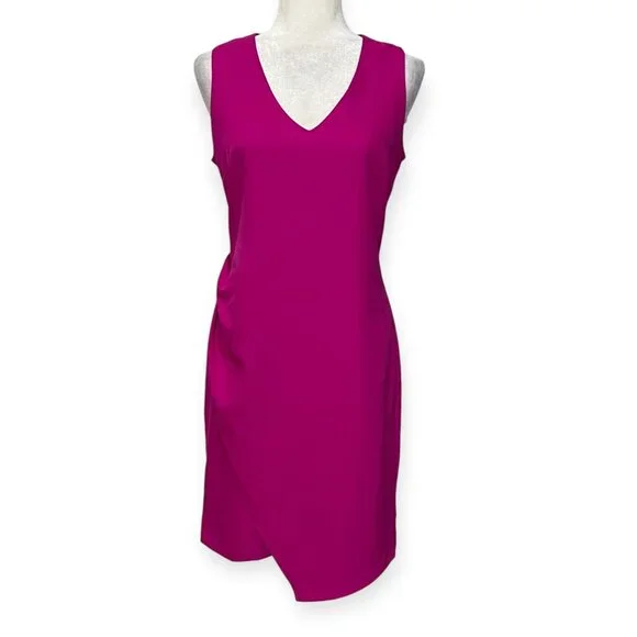 Banana Republic Sleeveless Faux Wrap Sheath Dress Size 6 Magenta Pink V-Neck - Picture 2 of 11